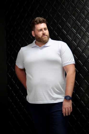 Camiseta Polo Bordado Plus Size Masculino Revanche Conde BRANCO