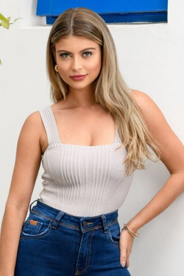 Cropped De Tricot Com Frizo Feminina Revanche Metaline CINZA CLARO