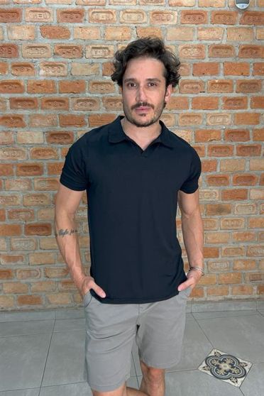 Camiseta Polo De Poliamida Com Elastano Masculina Revanche Montijo PRETO