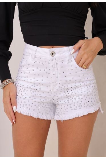 Shorts color com pedraria feminino Revanche Carira BRANCO