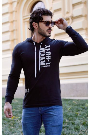 Camiseta Masculino Estampada Com Capuz Masculina Revanche PRETO