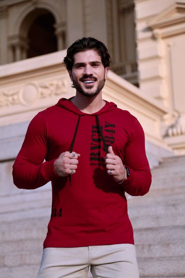 Camiseta Masculino Estampada Com Capuz Masculina Revanche BORDO