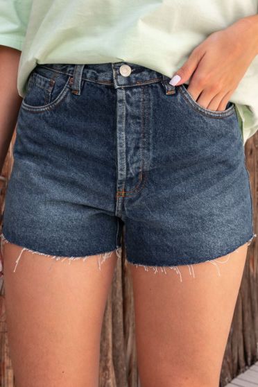 Shorts Jeans Boyfriend Barra Corte A Fio Feminino Revanche Baleira Azul