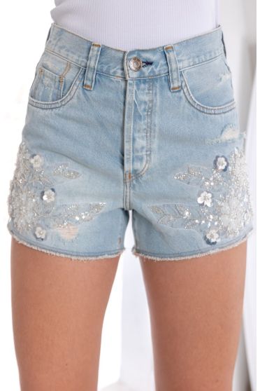 Shorts Jeans Boyfriend Com Pedraria Feminina Revanche Alcúdia UNICA