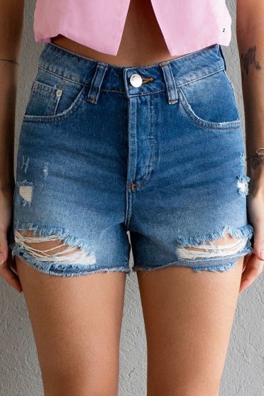 Shorts Jeans Boyfriend e Barra a Fio Feminina Revanche Trail Azul