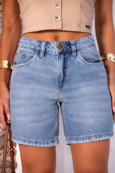 Shorts Jeans Boyfriend Meia Coxa Feminino Revanche Getaria Azul