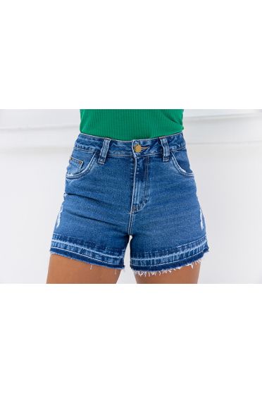 Shorts Jeans Com Barra Desmanchada Feminino Revanche Eucla Azul