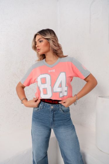 T-Shirt Oversized Estampada Feminina Revanche Hormilla ROSA FLAMINGO